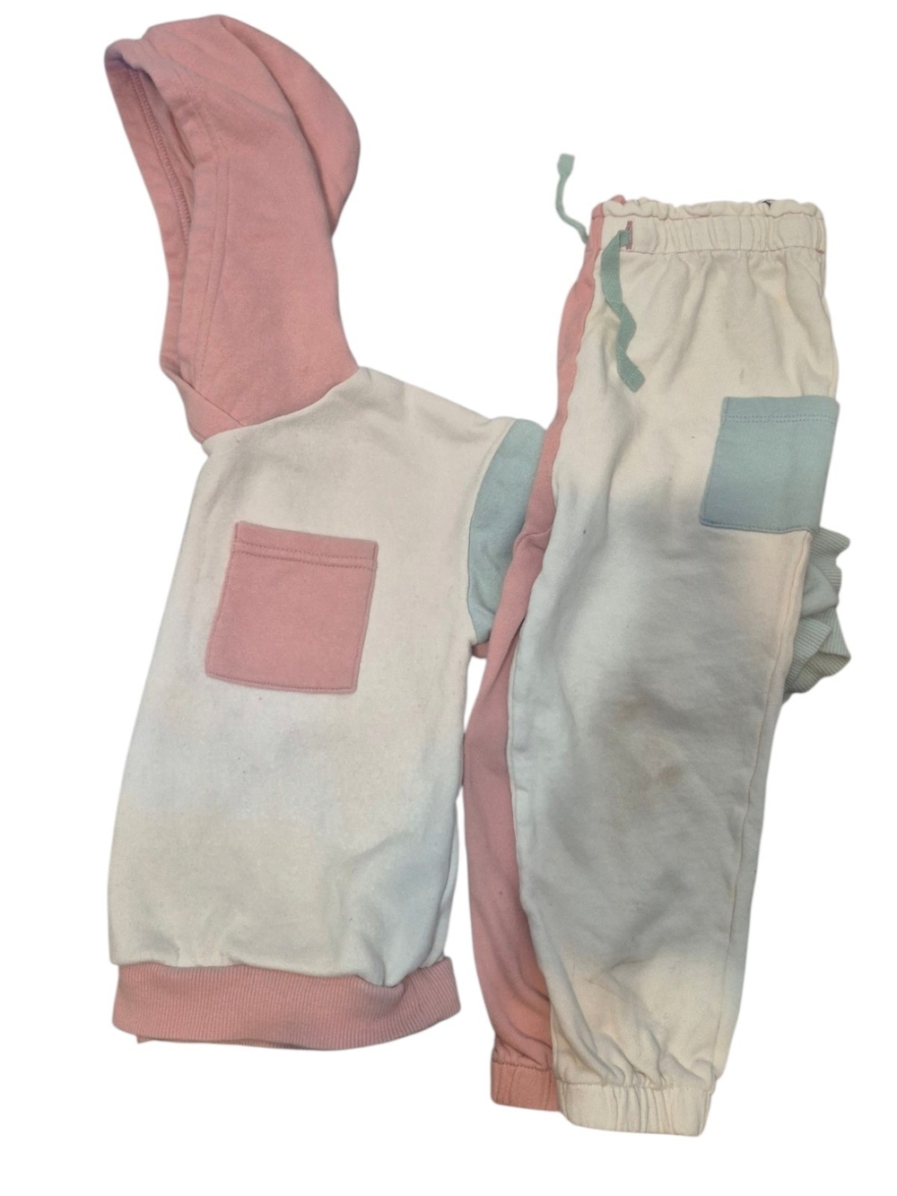 H&M Pink, Cream & Light Blue Colorblock Kids Hoodie and Joggers PLAY Condition